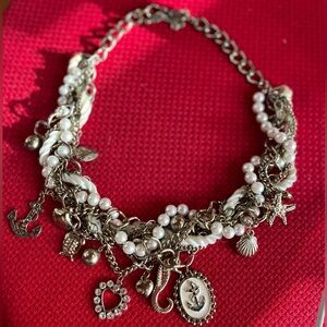 Nautical faux pearl and rope charm necklace